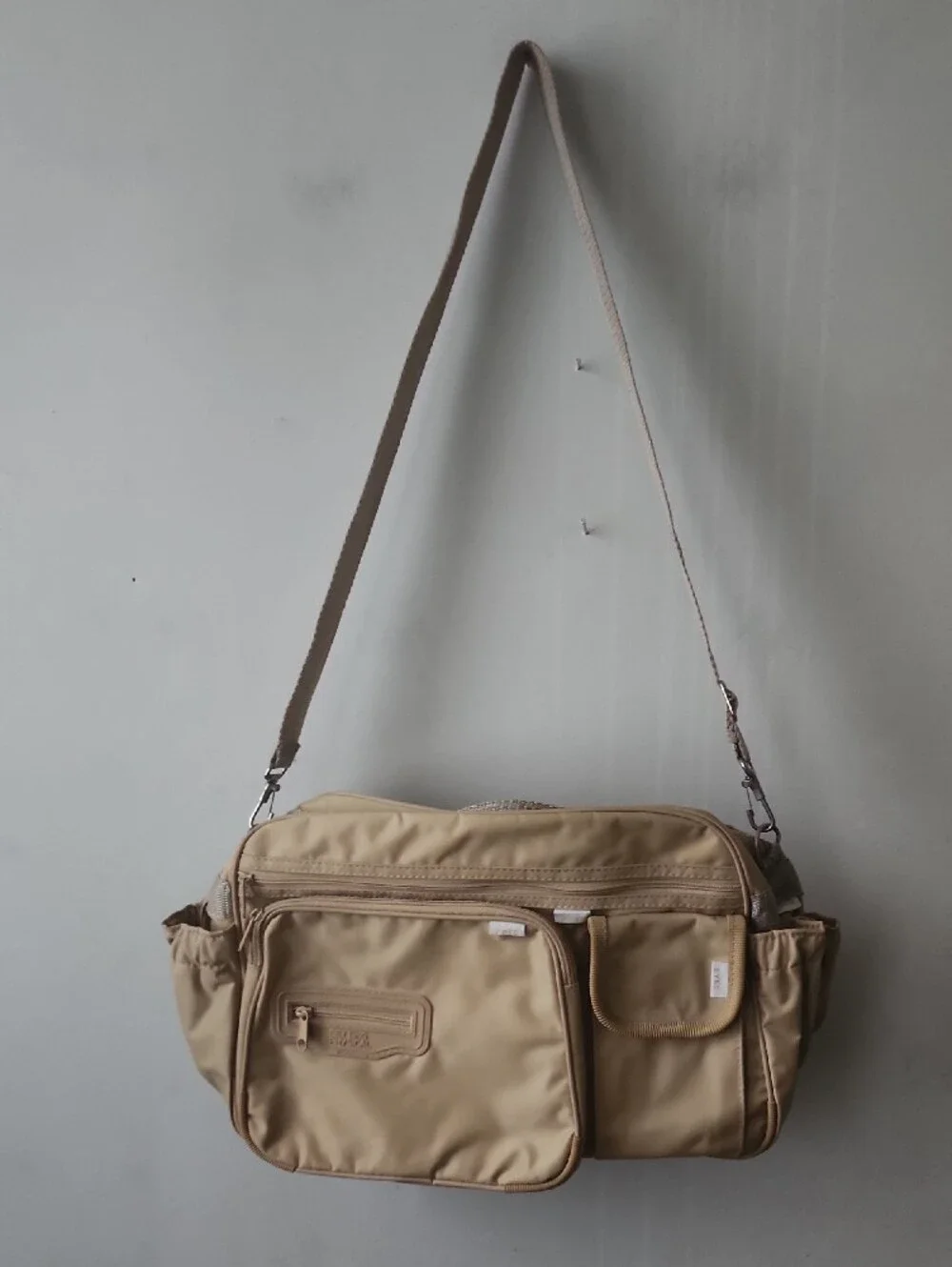 Neutral Beige Men's Crossbody Messenger Bag with Multiple Pockets